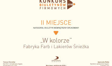 Sukces kwartalnika "W kolorze" firmy Śnieżki w Konkursie Biuletynów Firmowych