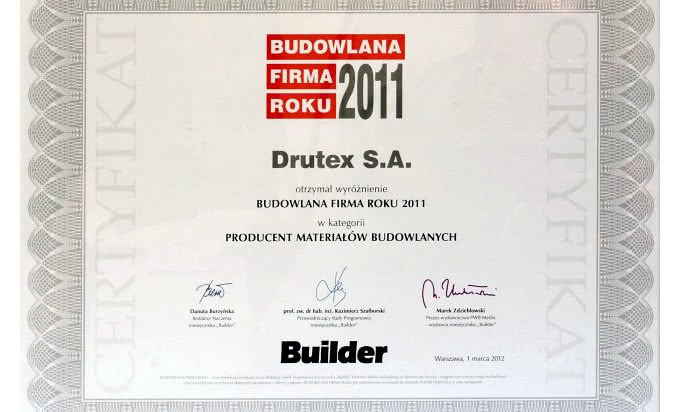 DRUTEX otrzymał tytuł "Budowlana Firma Roku 2011"