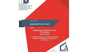 aluplast Ambasadorem Budownictwa Pasywnego 2015